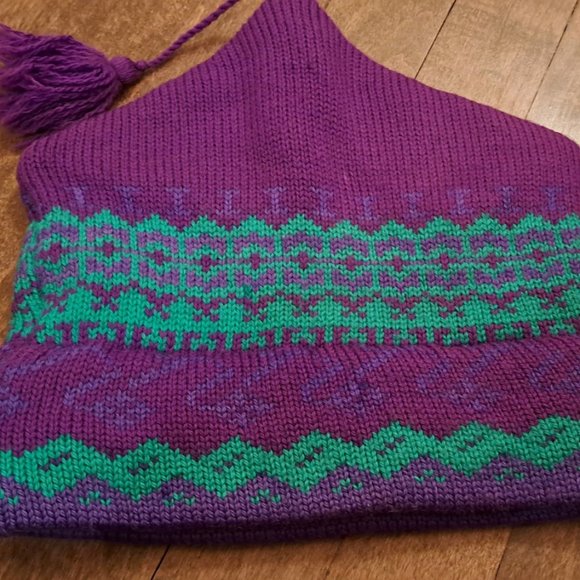 Verbier vintage purple green adult hat tuque wool made in Canada - Picture 3 of 3